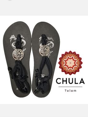 Chula Tulum Black Interchangeable Ankle Wrap Sandals Sz 10/11